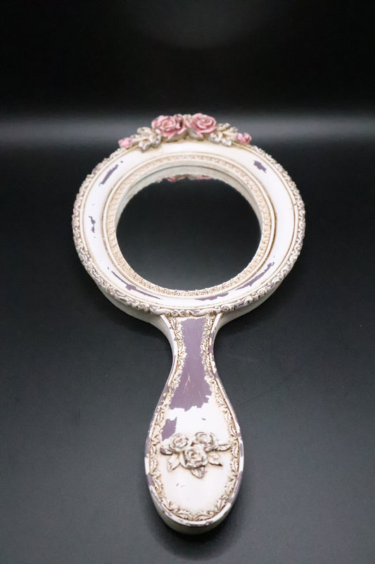 VINTAGE VANITY ROSE DESIGN HAND HELD MIRROR