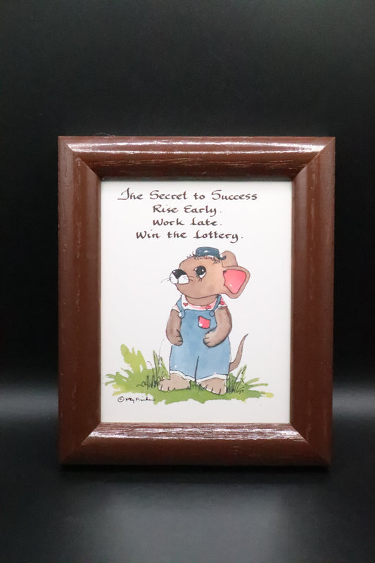 VINTAGE KATY FISCHER WATER COLOR CALLIGRAPHY "THE SECRET TO SUCCESS.." MOUSE PRINT