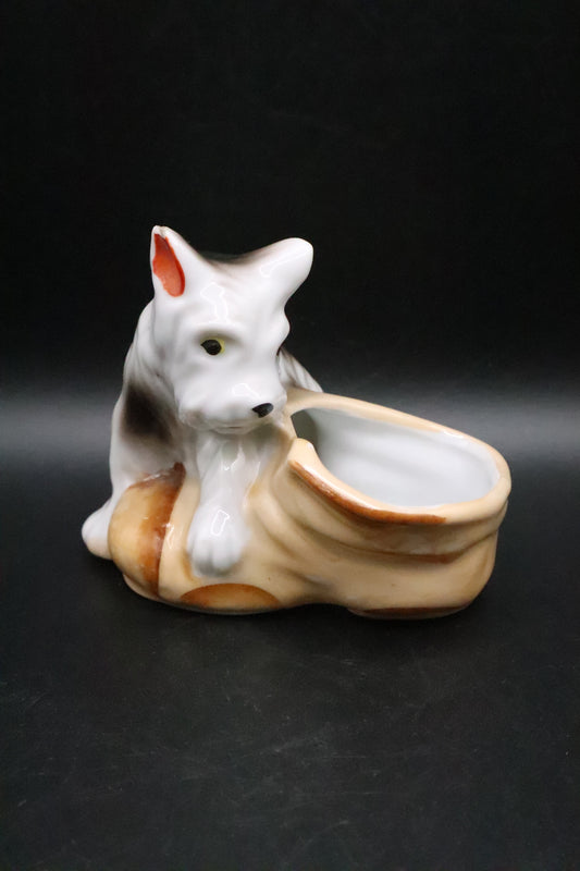 VINTAGE SCHNAUZER CERAMIC PLANTER MADE IN JAPAN (AS IS )