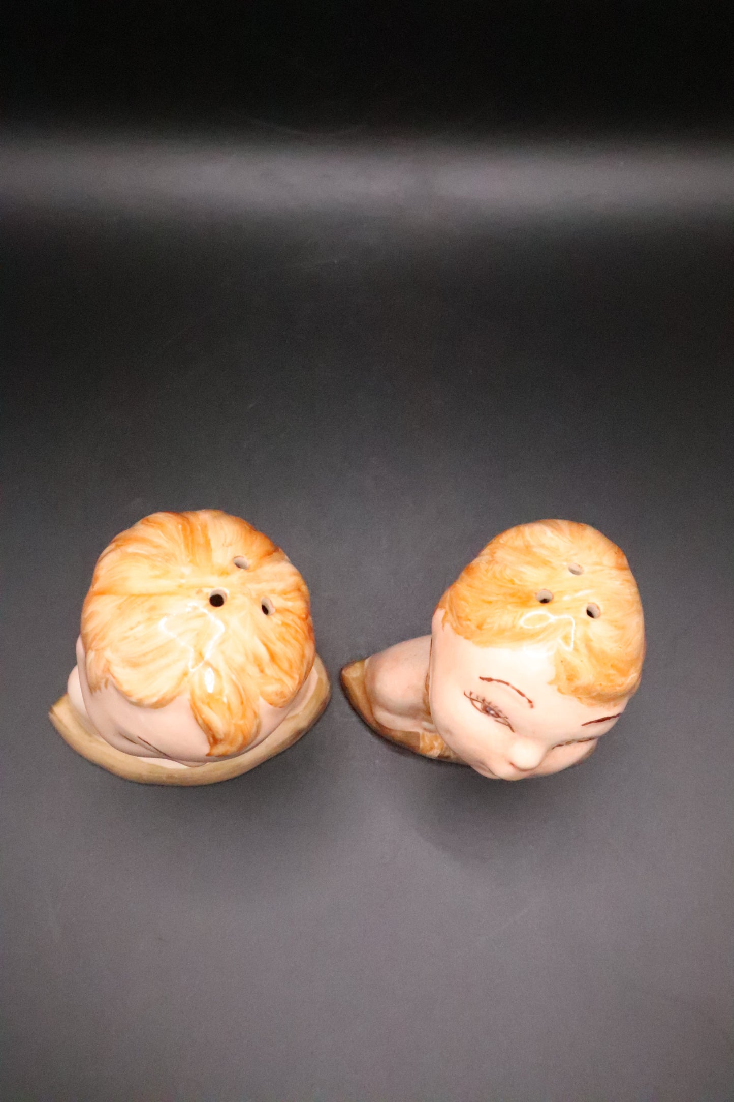 VINTAGE BOY AND GIRL CERAMIC BUST SALT AND PEPPER SHAKERS