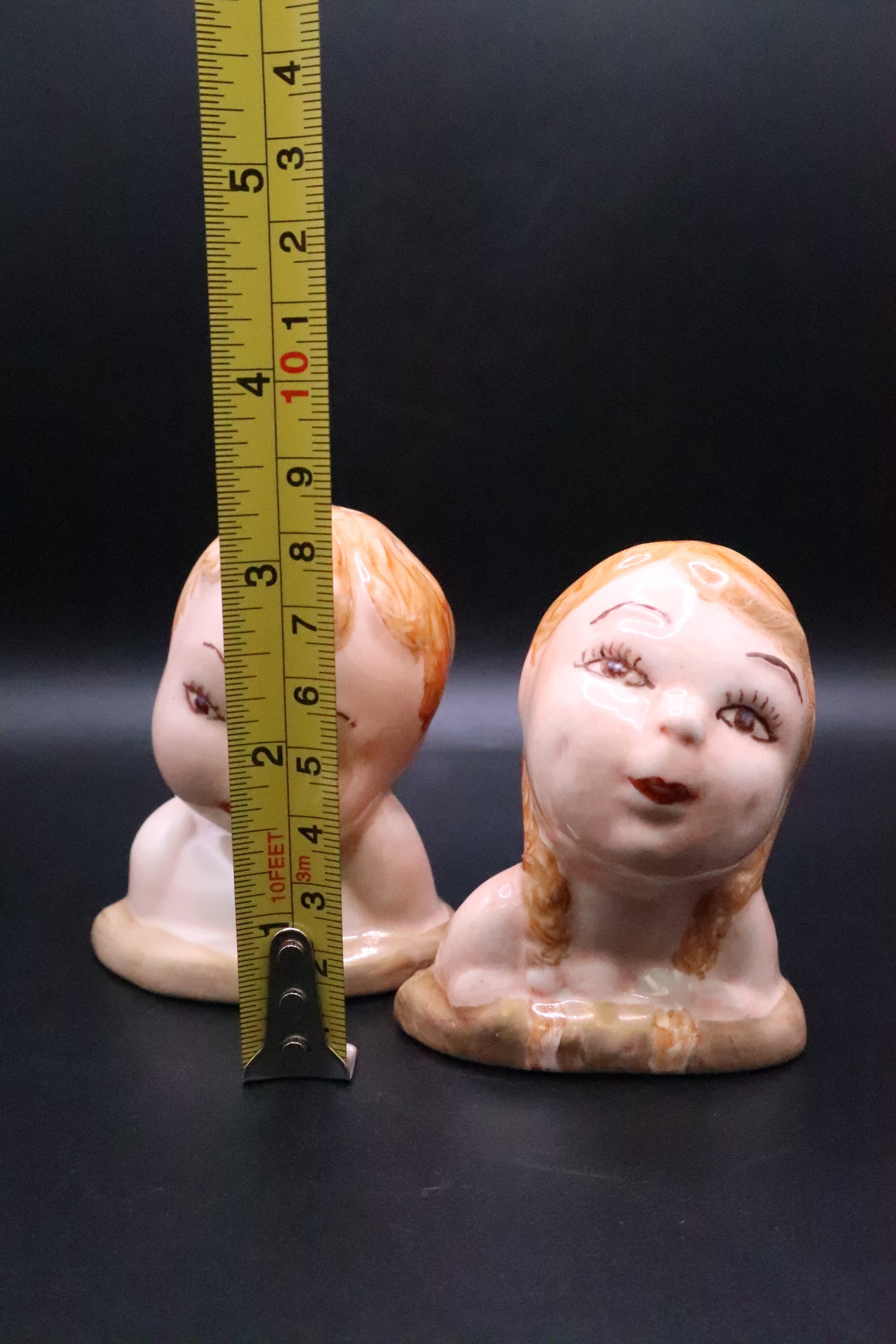 VINTAGE BOY AND GIRL CERAMIC BUST SALT AND PEPPER SHAKERS