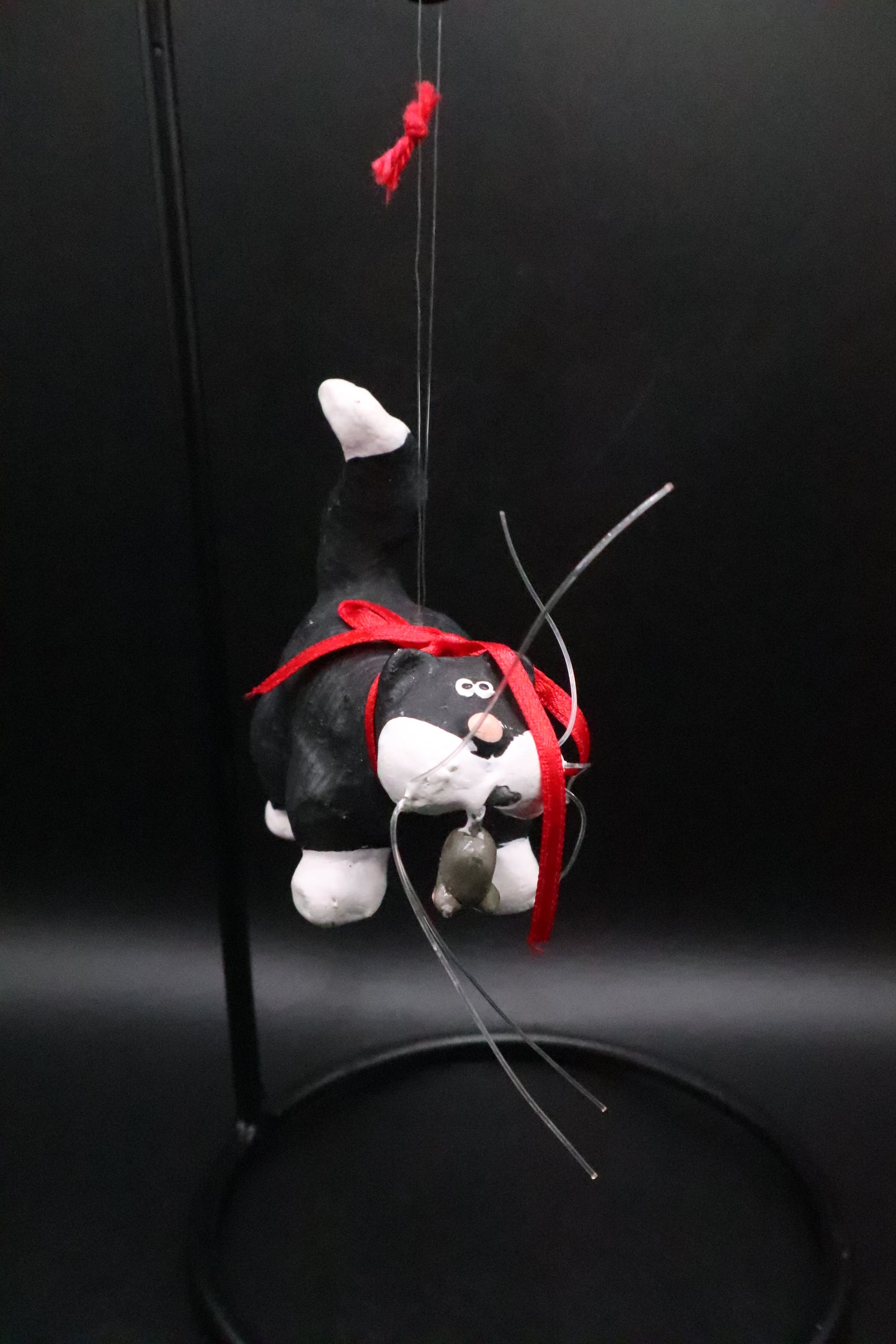 BLACK AND WHITE CAT WITH MOUSE ORNAMENT