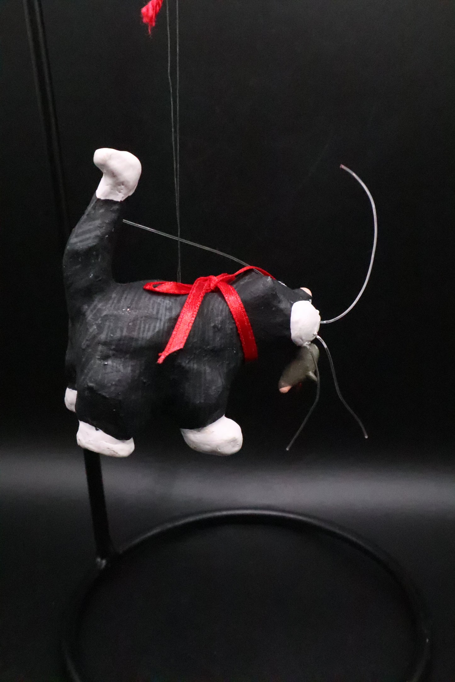 BLACK AND WHITE CAT WITH MOUSE ORNAMENT