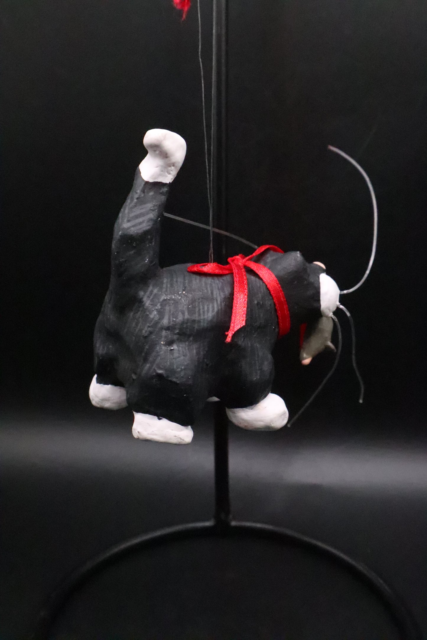 BLACK AND WHITE CAT WITH MOUSE ORNAMENT