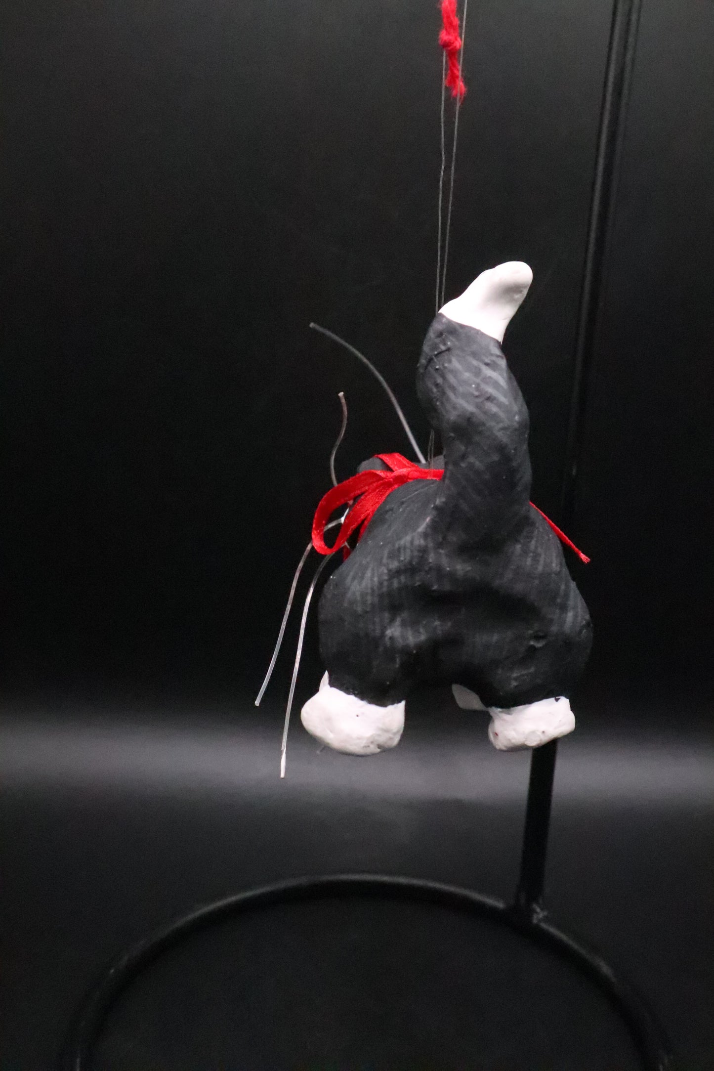 BLACK AND WHITE CAT WITH MOUSE ORNAMENT