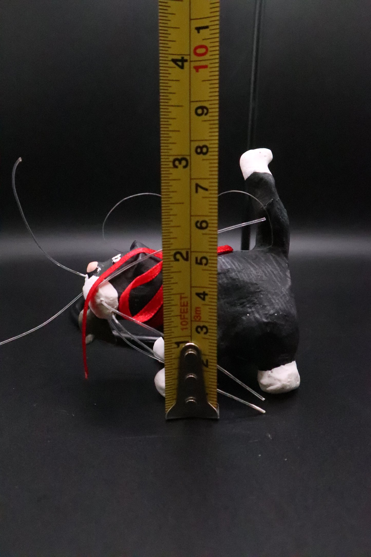 BLACK AND WHITE CAT WITH MOUSE ORNAMENT