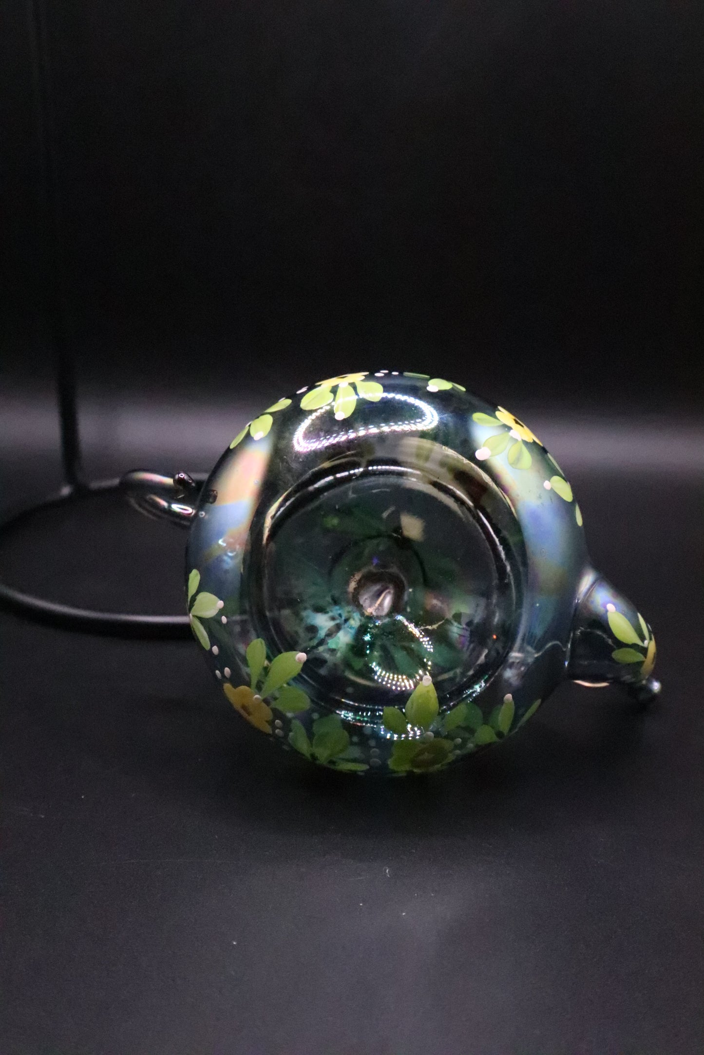 VINTAGE MATT MCGHEE GLASS ORNAMENT HAND PAINTED TEA POT FLOWERS GOLD