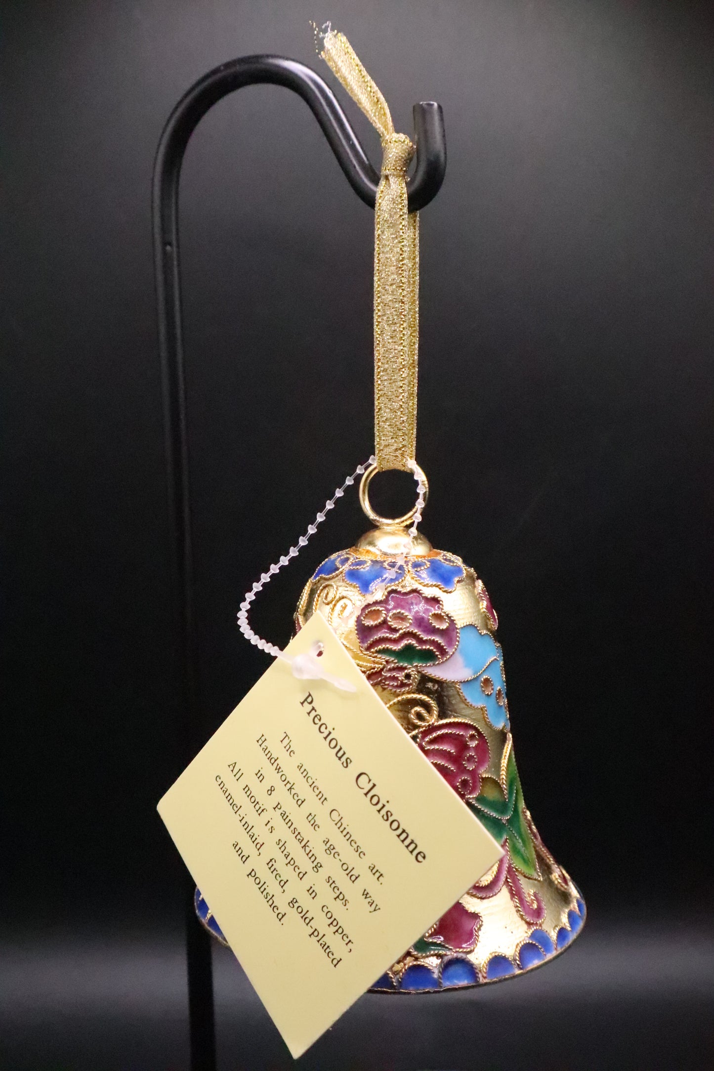 VINTAGE METAL CLOISONNE ENAMEL CHRISTMAS BELL ORNAMENT