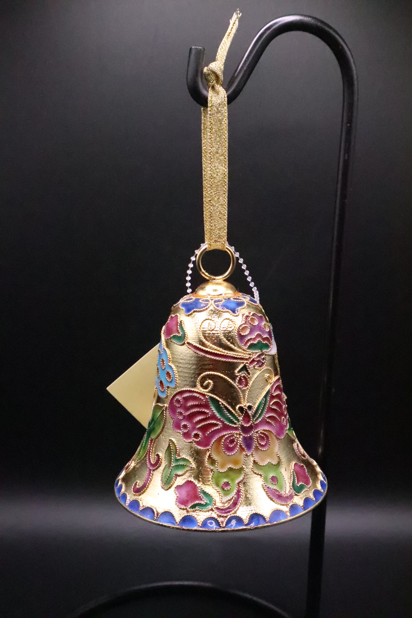 VINTAGE METAL CLOISONNE ENAMEL CHRISTMAS BELL ORNAMENT