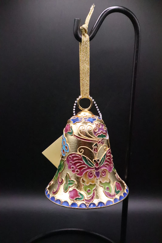 VINTAGE METAL CLOISONNE ENAMEL CHRISTMAS BELL ORNAMENT