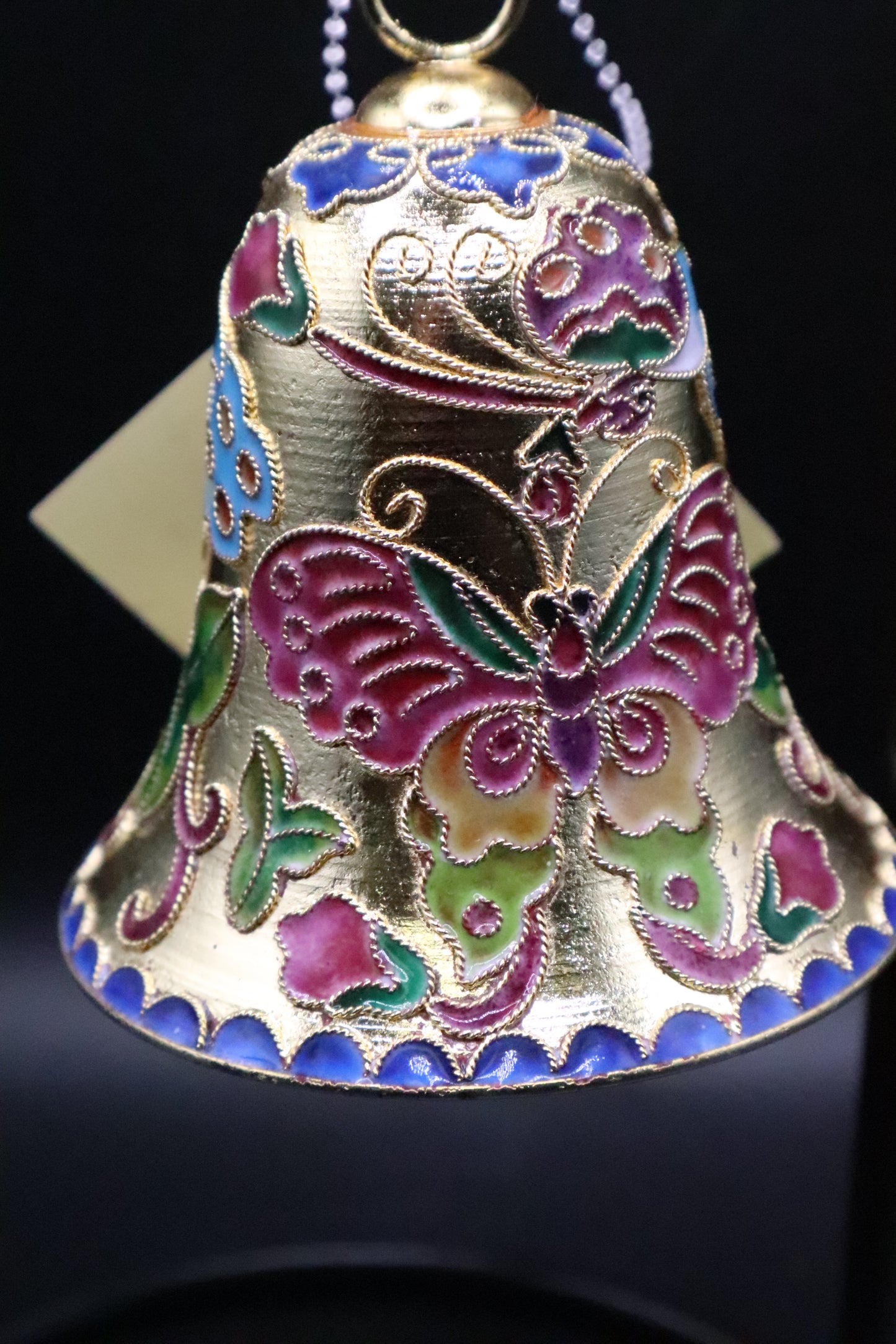 VINTAGE METAL CLOISONNE ENAMEL CHRISTMAS BELL ORNAMENT