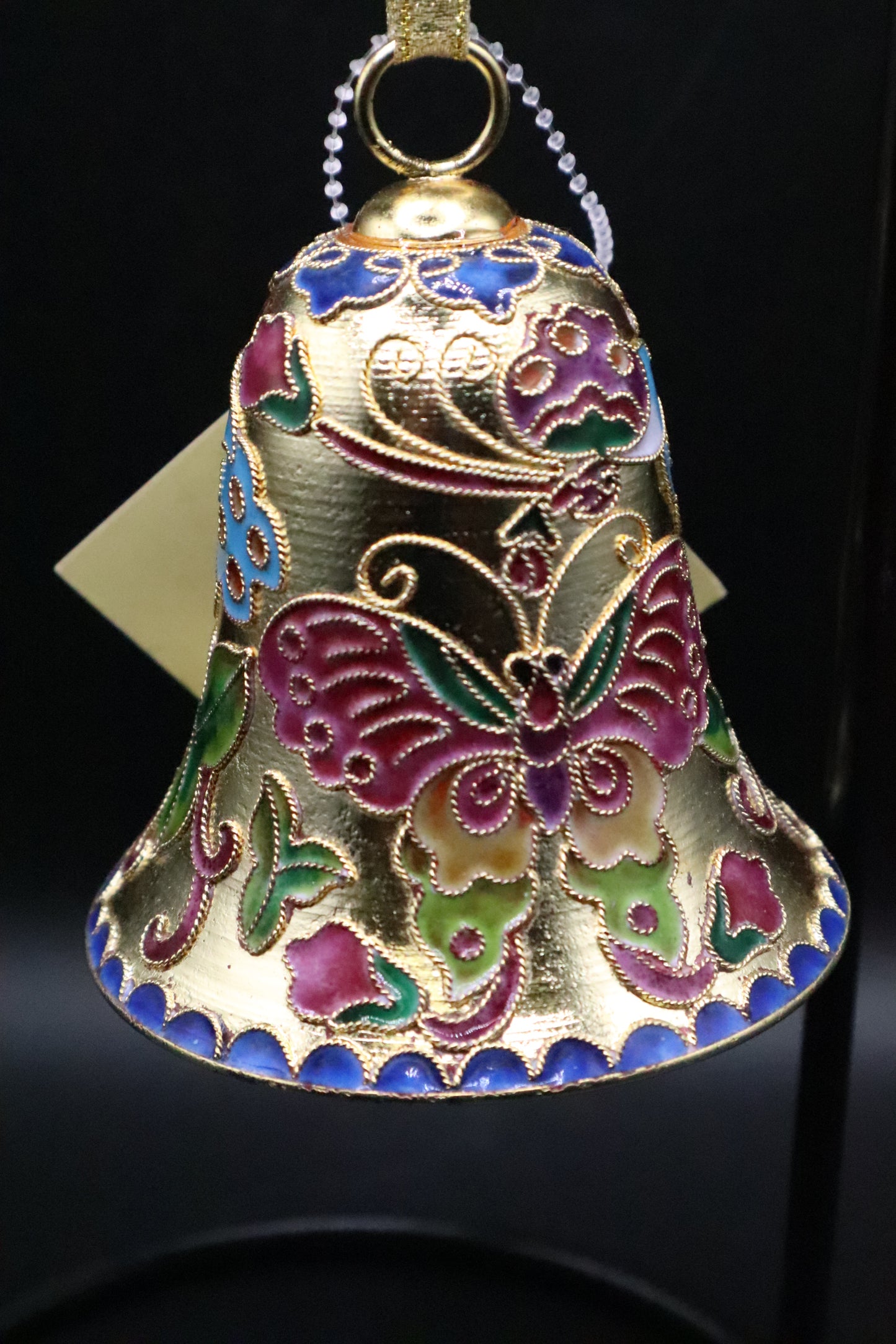 VINTAGE METAL CLOISONNE ENAMEL CHRISTMAS BELL ORNAMENT
