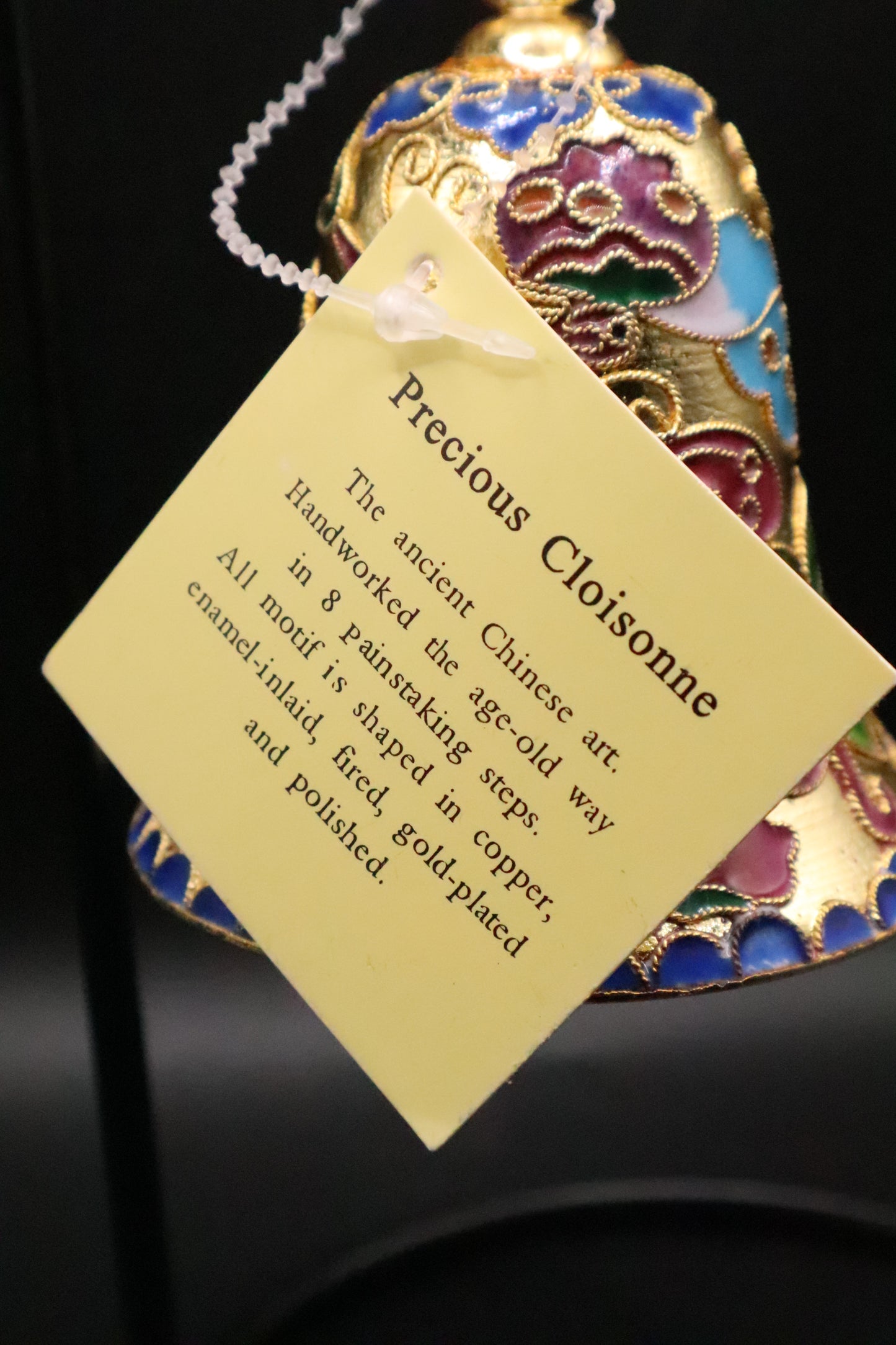 VINTAGE METAL CLOISONNE ENAMEL CHRISTMAS BELL ORNAMENT