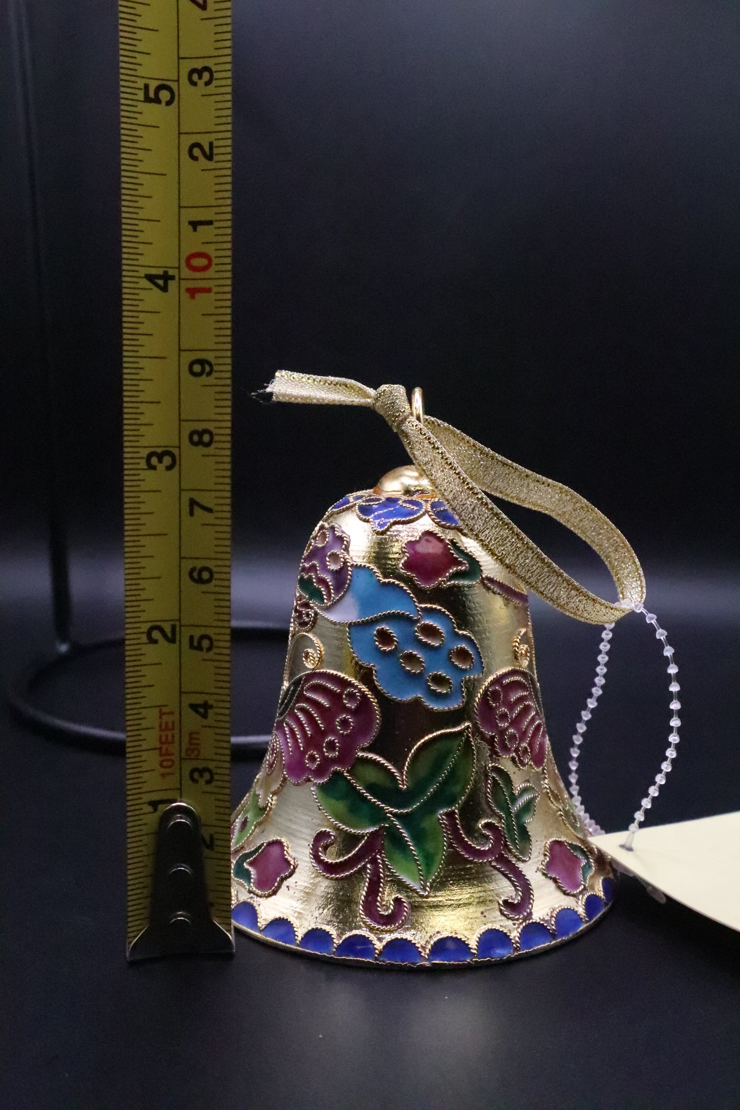 VINTAGE METAL CLOISONNE ENAMEL CHRISTMAS BELL ORNAMENT