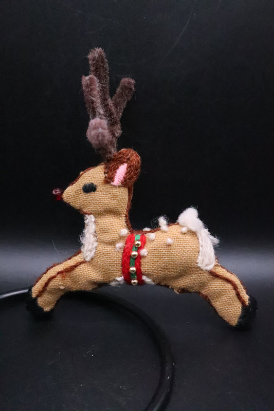 VINTAGE SANTA'S REINDEER CHRISTMAS TREE ORNAMENTS HANDMADE SET OF 2