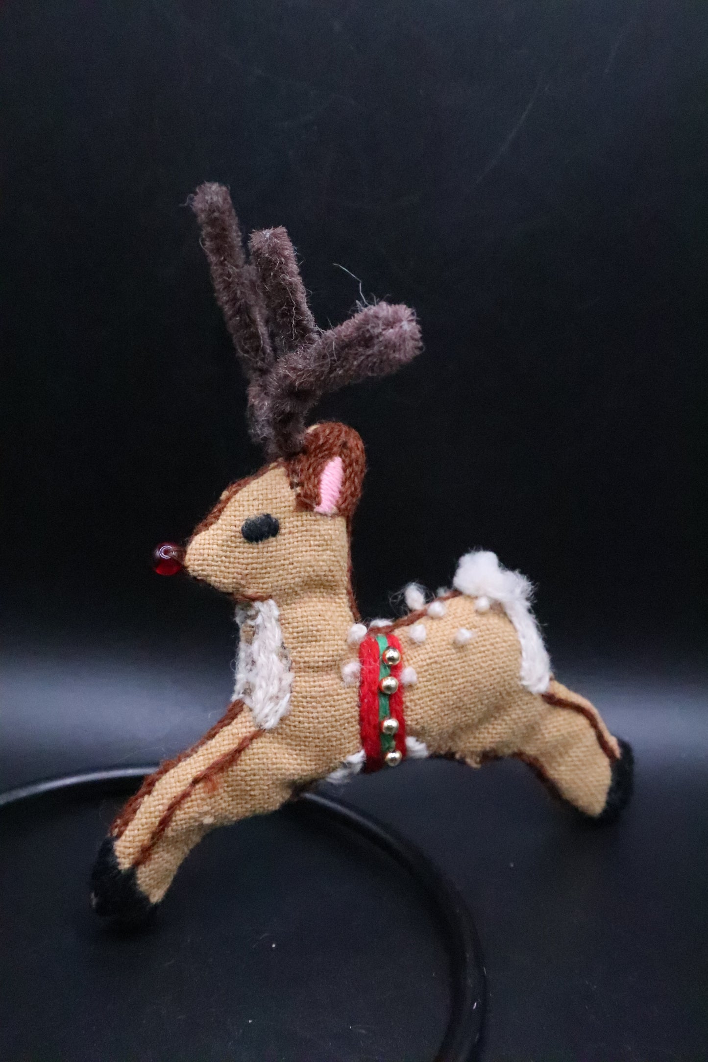 VINTAGE SANTA'S REINDEER CHRISTMAS TREE ORNAMENTS HANDMADE SET OF 2