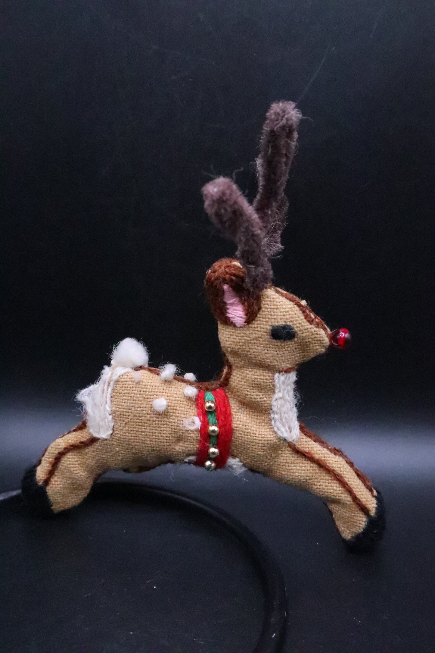 VINTAGE SANTA'S REINDEER CHRISTMAS TREE ORNAMENTS HANDMADE SET OF 2