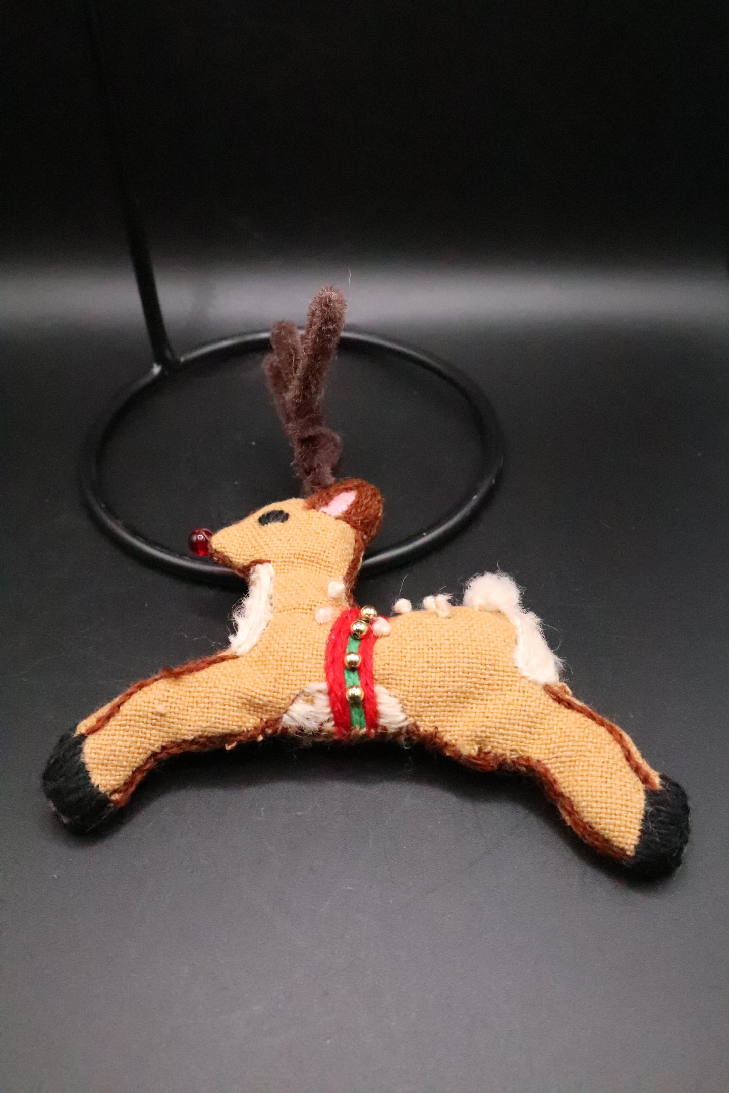 VINTAGE SANTA'S REINDEER CHRISTMAS TREE ORNAMENTS HANDMADE SET OF 2