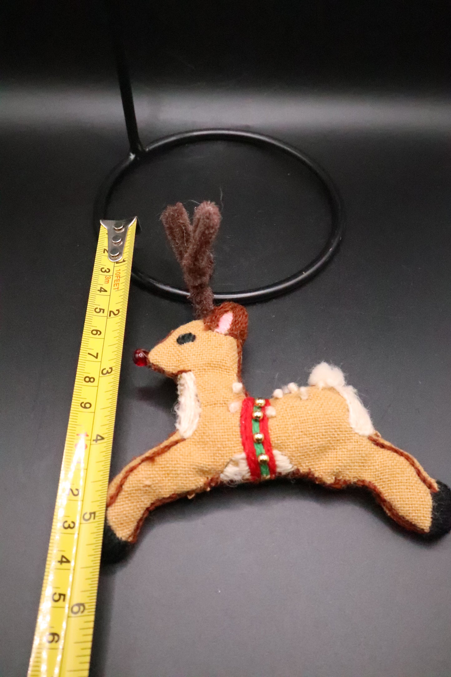 VINTAGE SANTA'S REINDEER CHRISTMAS TREE ORNAMENTS HANDMADE SET OF 2
