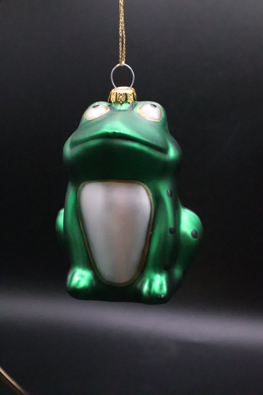 VINTAGE SITTING FROG GLASS ORNAMENT