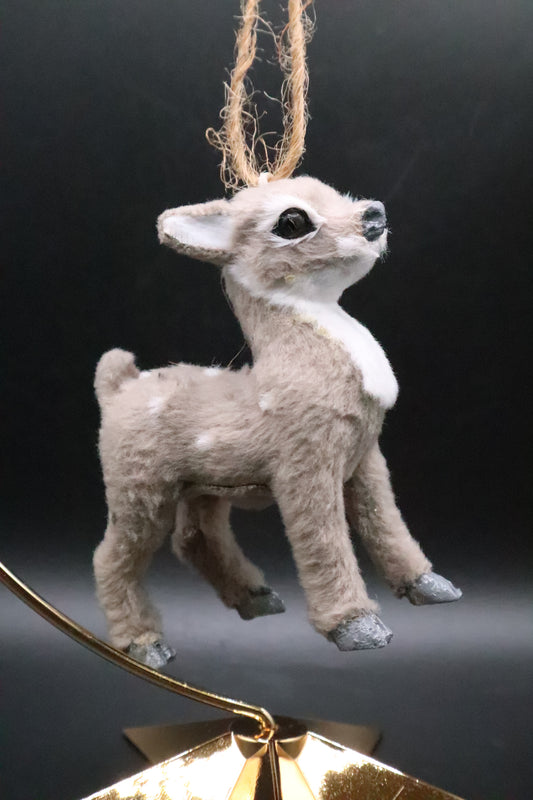 FAUX FUR DEER CHRISTMAS ORNAMENT