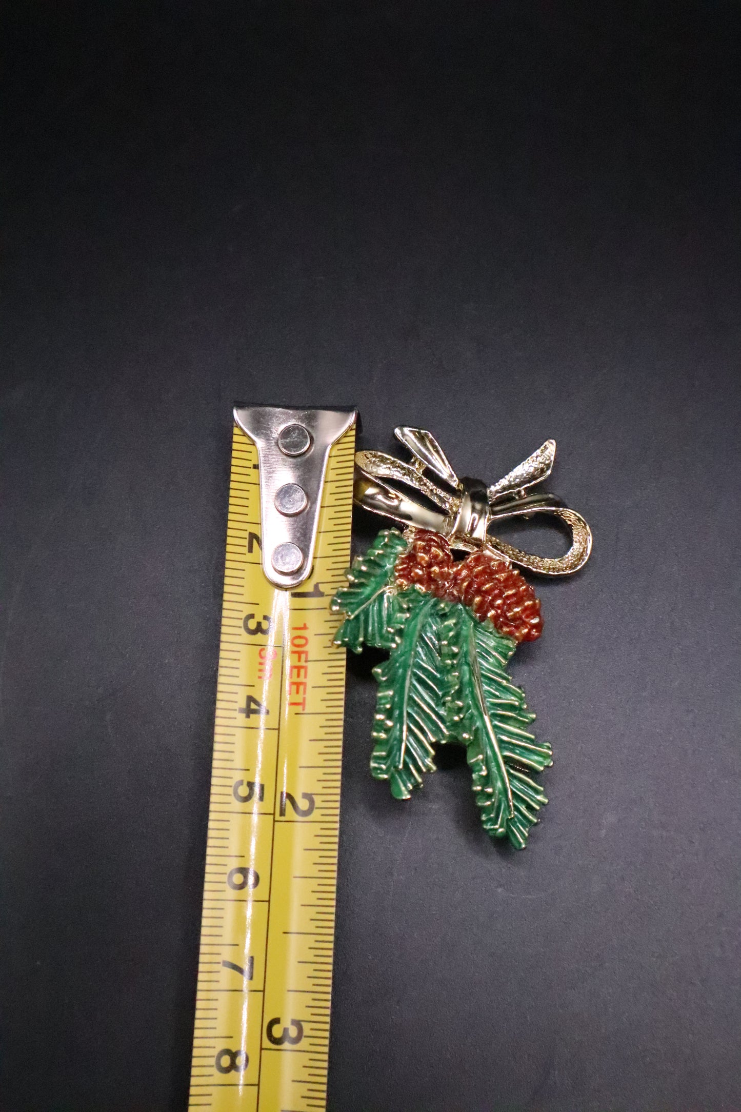 VINTAGE PINE CONE BRANCH RIBBON ENAMELED 2D BROOCH