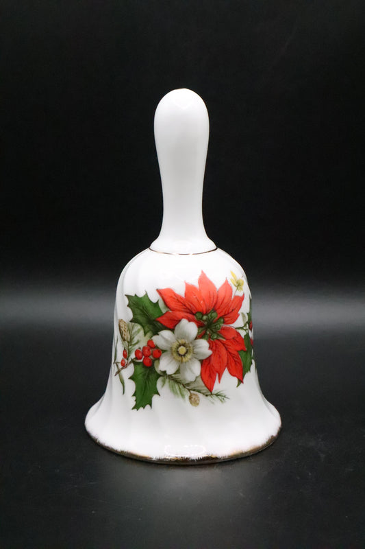 VINTAGE BONE CHINA POINSETTIA DINNER BELL