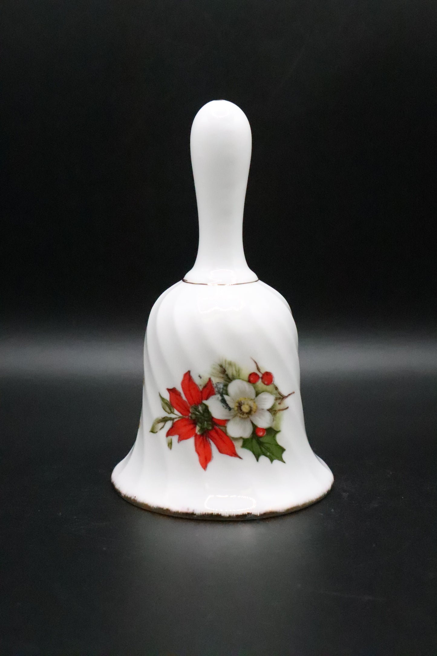VINTAGE BONE CHINA POINSETTIA DINNER BELL