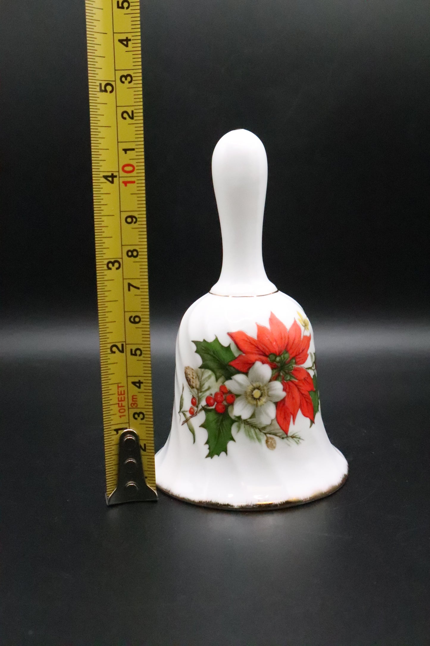 VINTAGE BONE CHINA POINSETTIA DINNER BELL