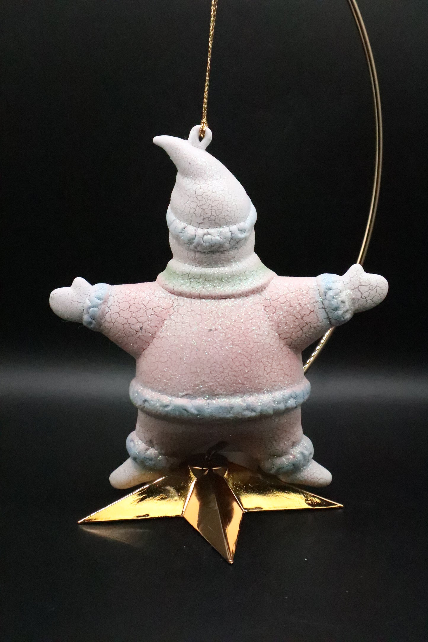 CHRISTMAS STAR SHAPE CERAMIC CRACKLE SNOWMAN ORNAMENT