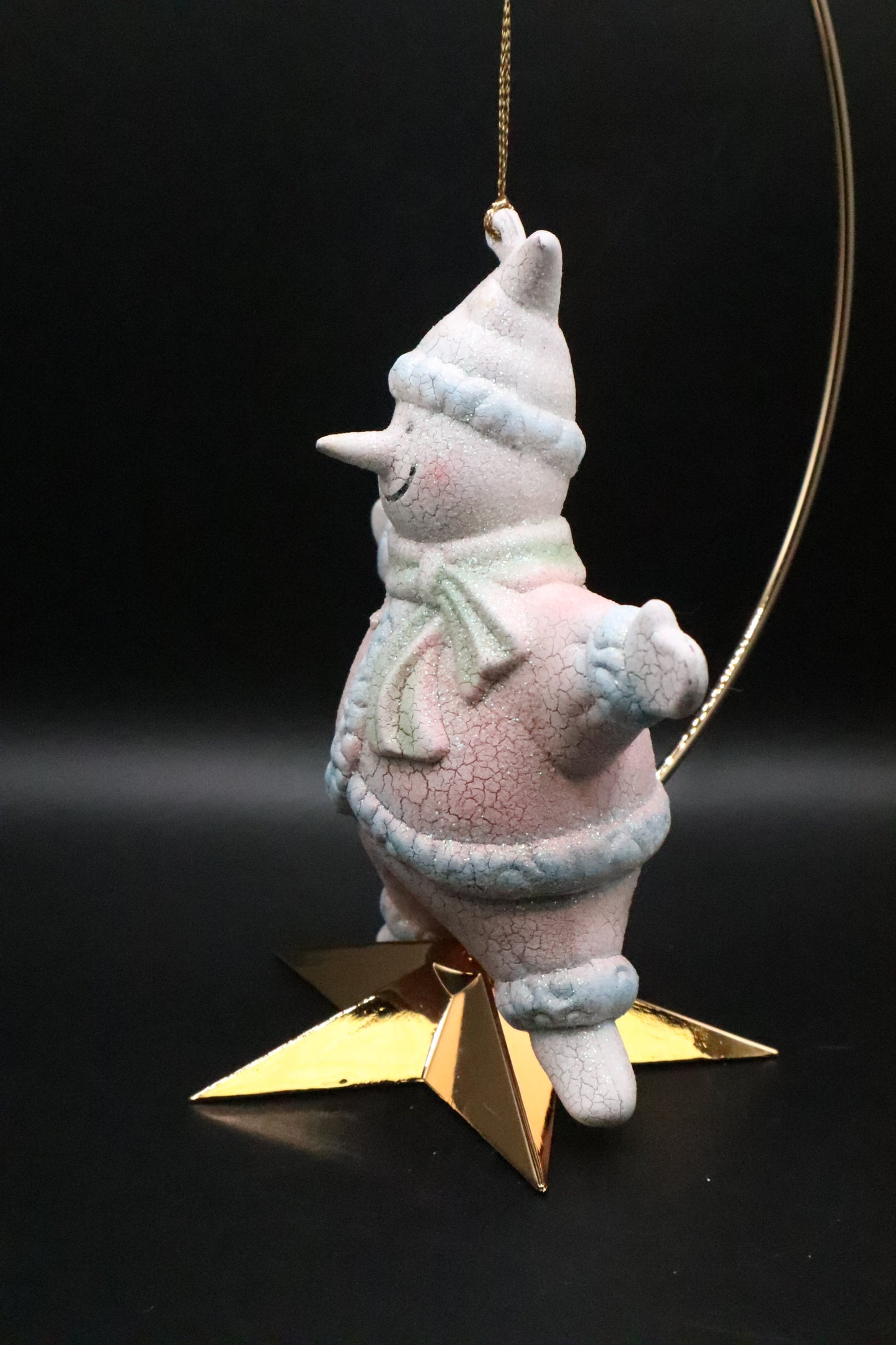 CHRISTMAS STAR SHAPE CERAMIC CRACKLE SNOWMAN ORNAMENT