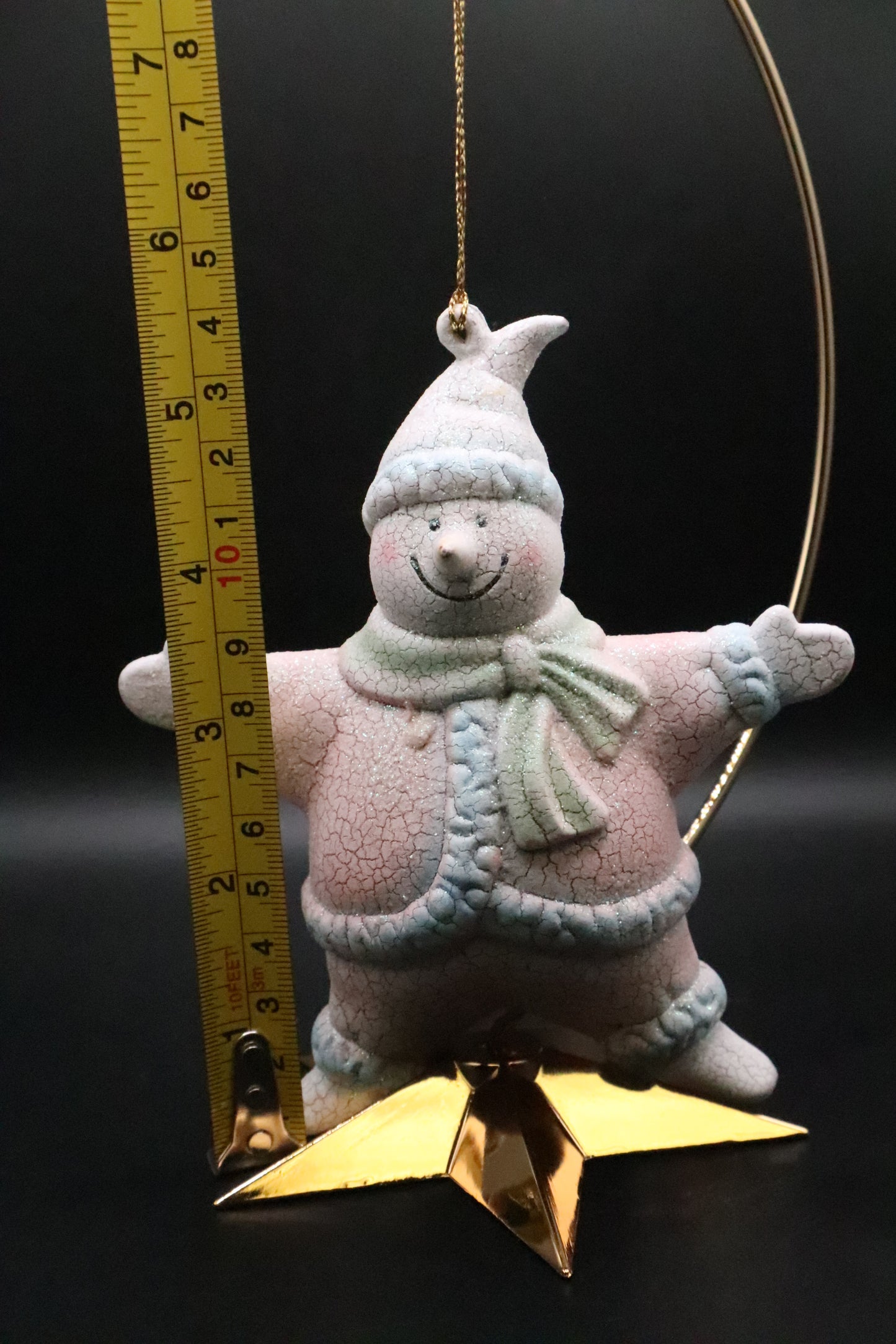 CHRISTMAS STAR SHAPE CERAMIC CRACKLE SNOWMAN ORNAMENT