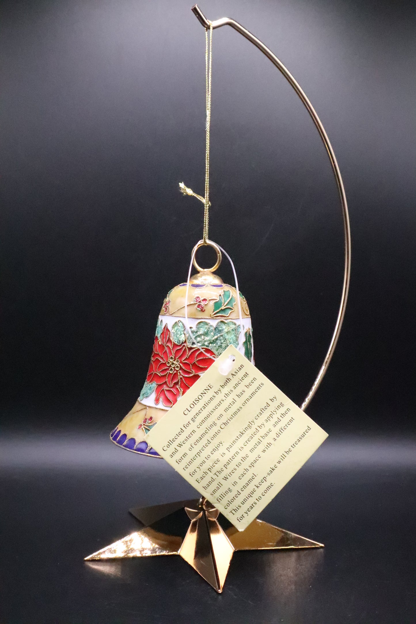 VINTAGE METAL CLOISONNE ENAMEL CHRISTMAS BELL ORNAMENT