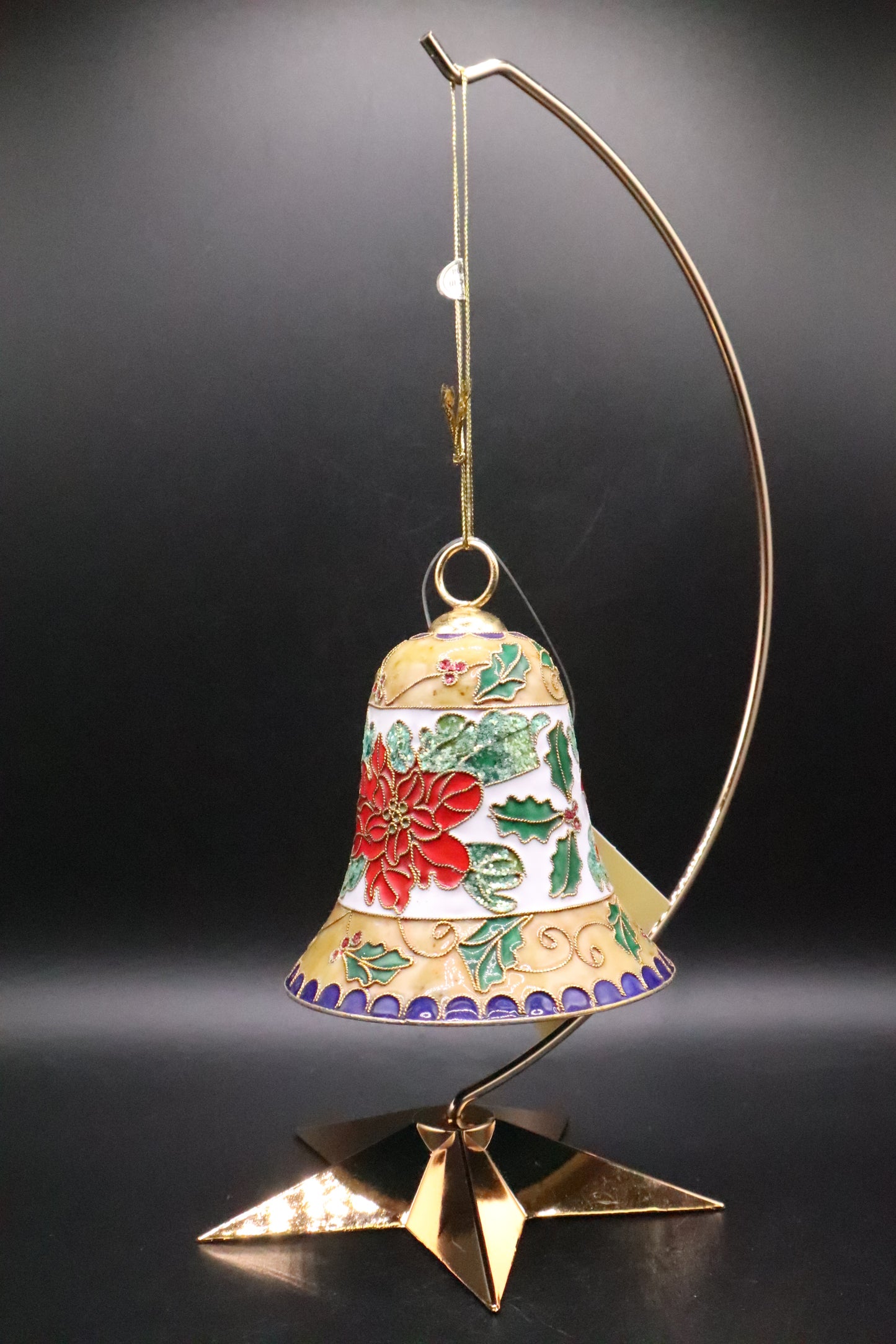 VINTAGE METAL CLOISONNE ENAMEL CHRISTMAS BELL ORNAMENT