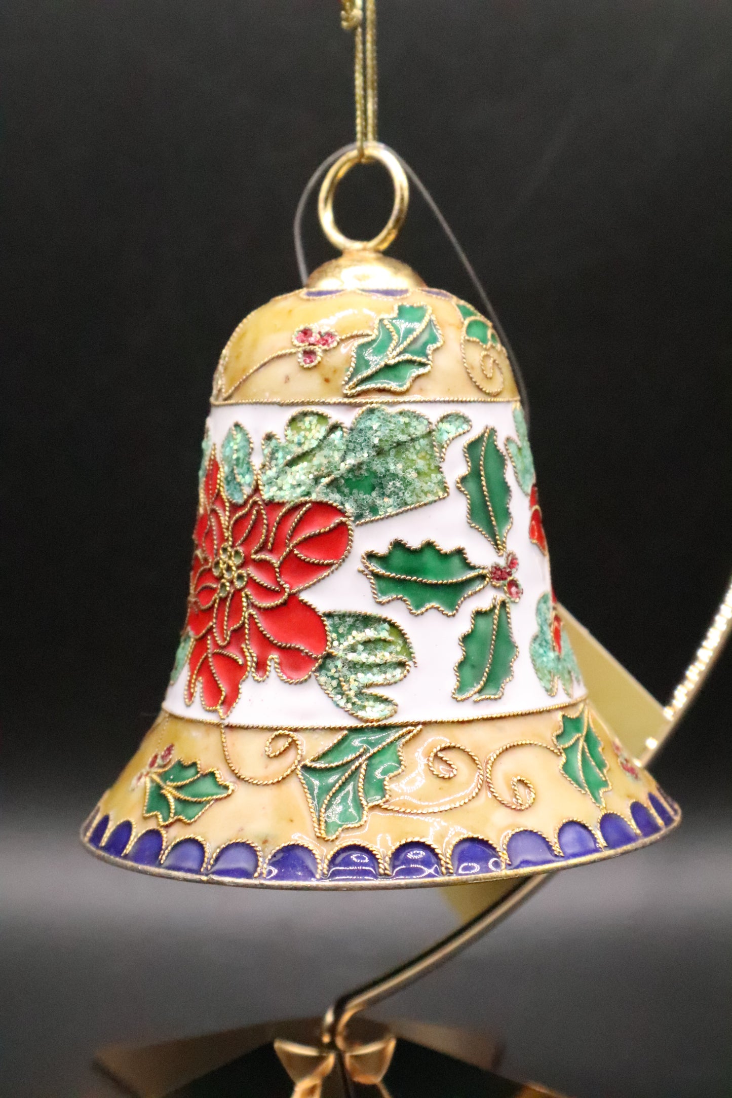 VINTAGE METAL CLOISONNE ENAMEL CHRISTMAS BELL ORNAMENT