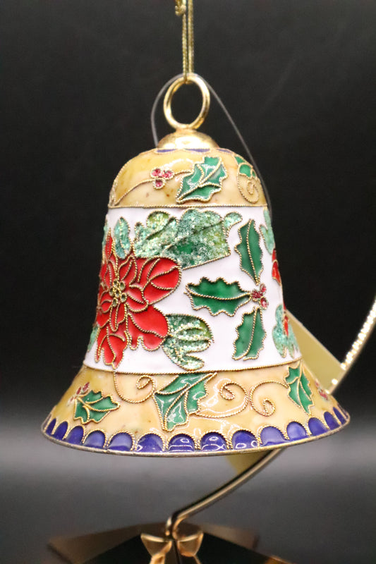 VINTAGE METAL CLOISONNE ENAMEL CHRISTMAS BELL ORNAMENT