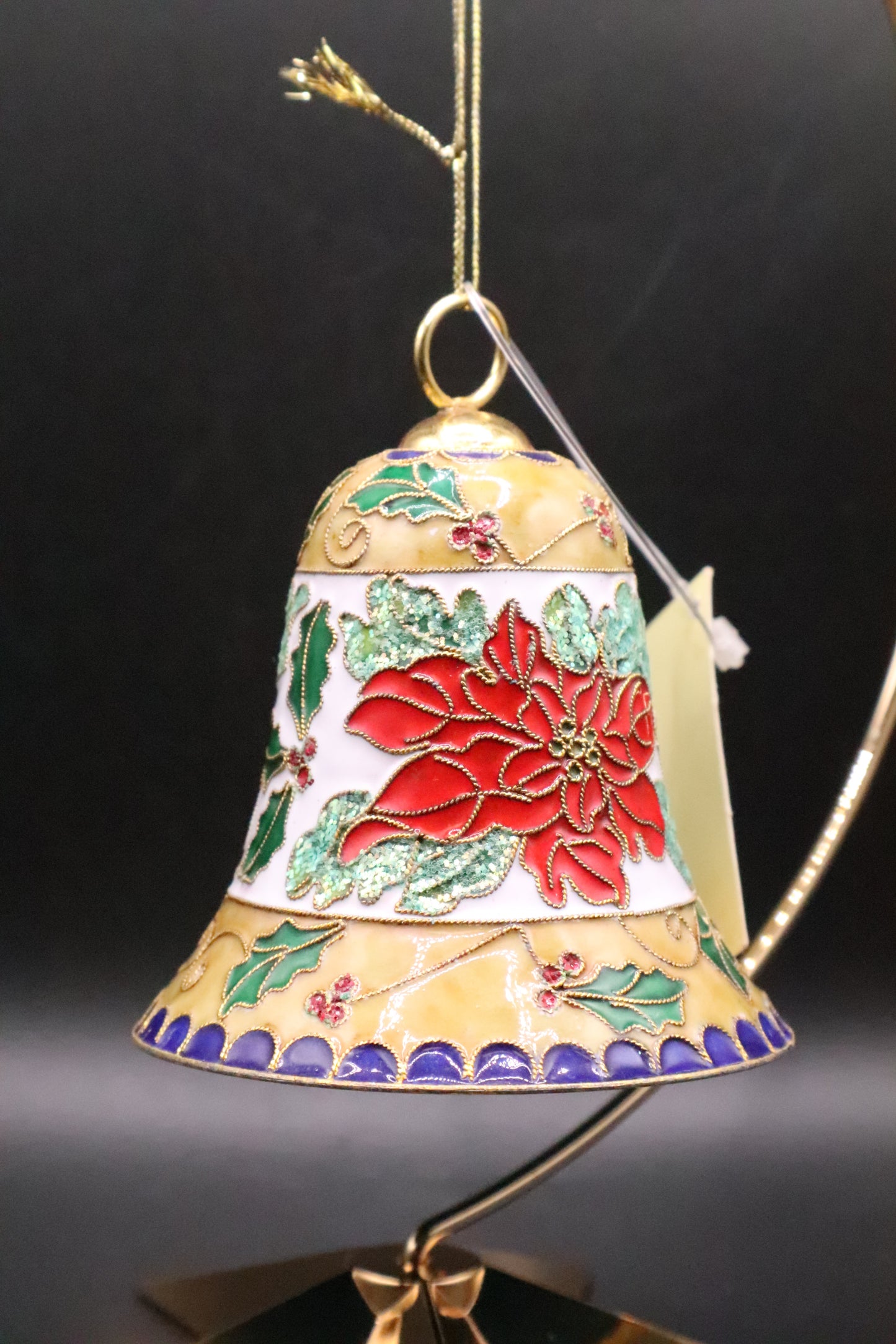 VINTAGE METAL CLOISONNE ENAMEL CHRISTMAS BELL ORNAMENT
