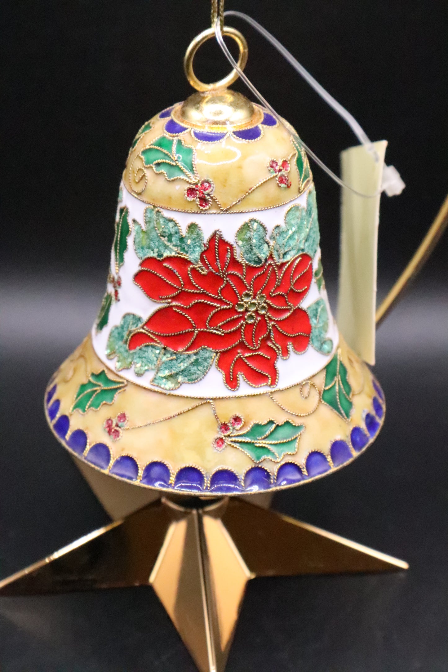 VINTAGE METAL CLOISONNE ENAMEL CHRISTMAS BELL ORNAMENT