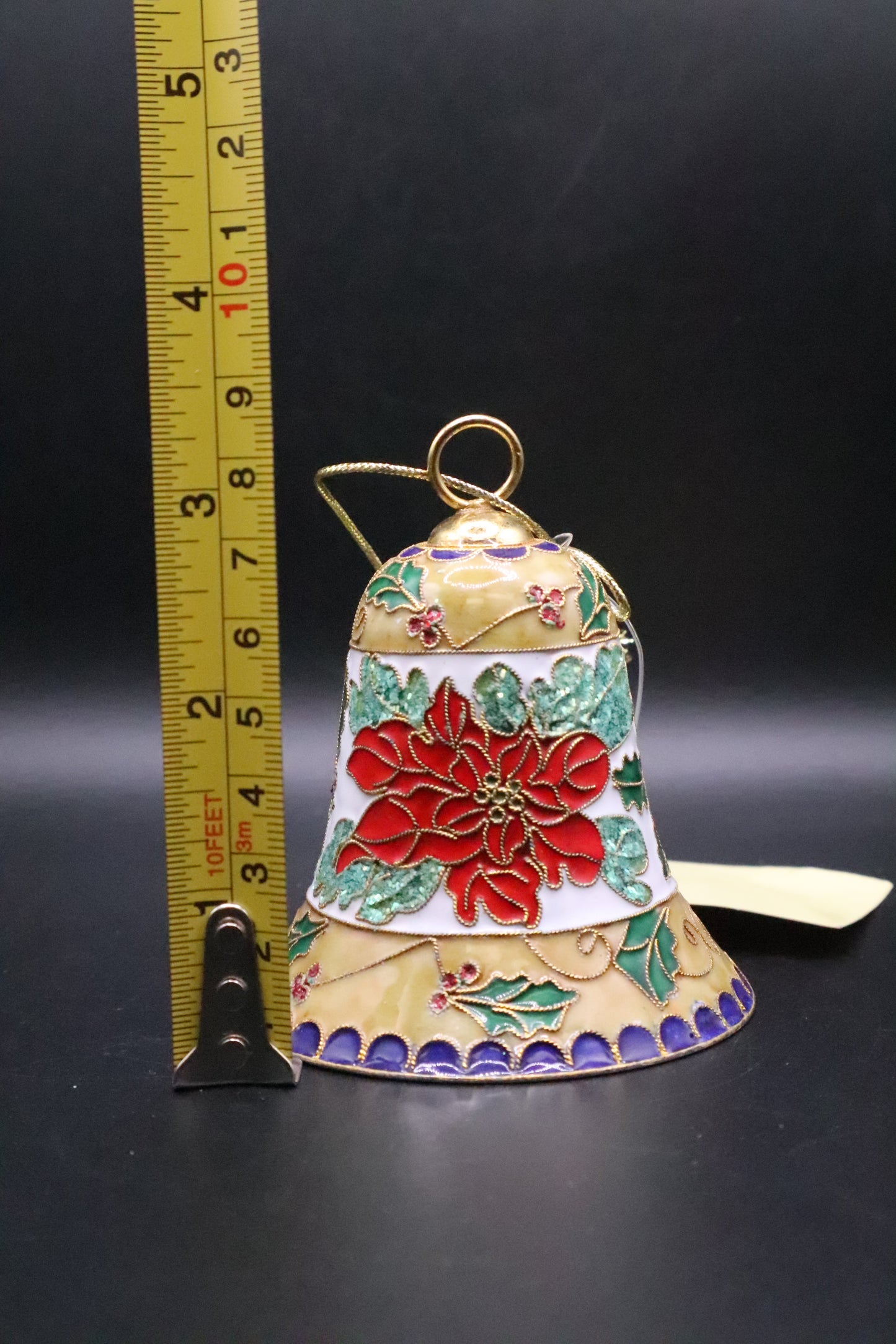 VINTAGE METAL CLOISONNE ENAMEL CHRISTMAS BELL ORNAMENT