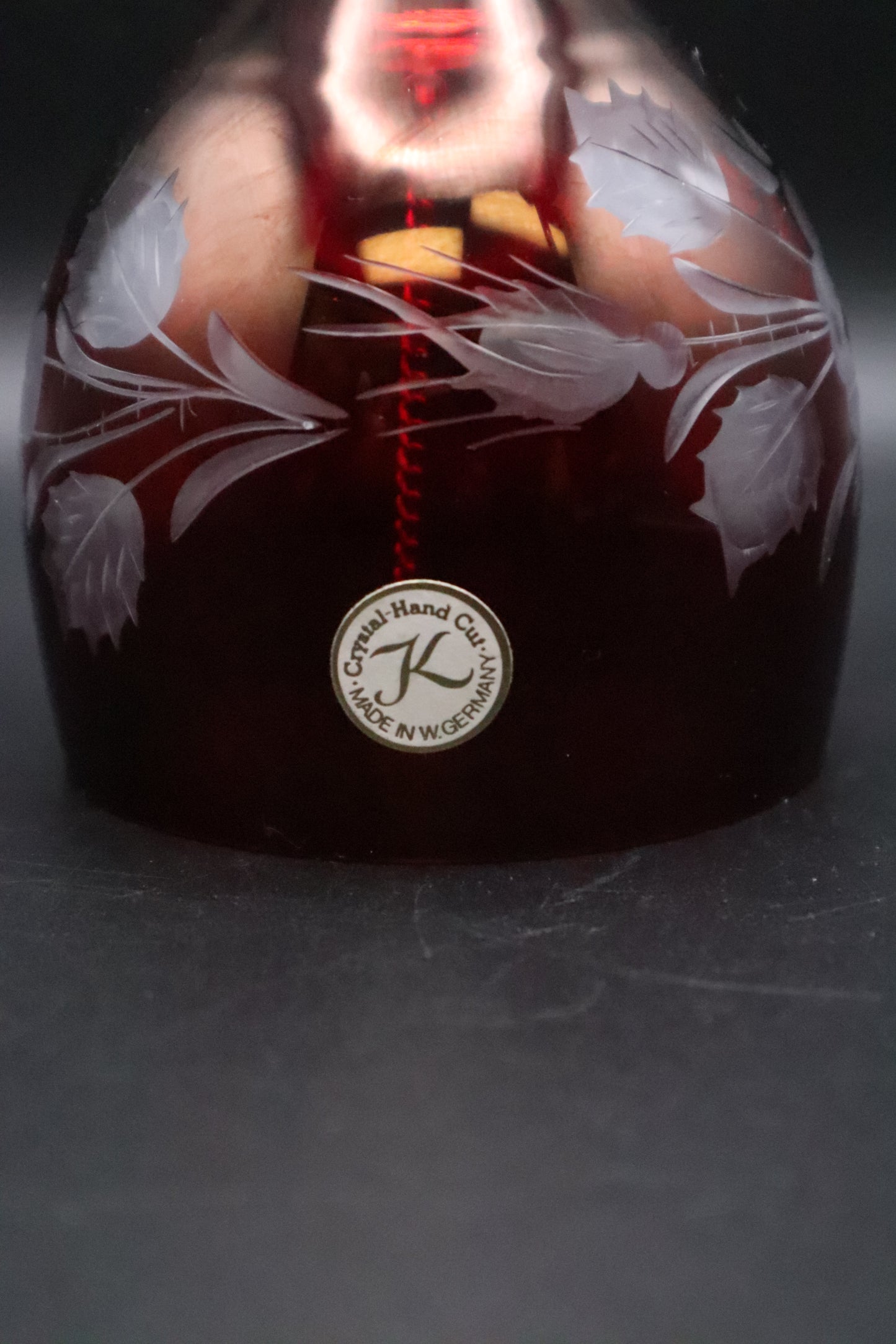 VINTAGE RUBY RED CRYSTAL HAND CUT BELL MADE IN GERMANY