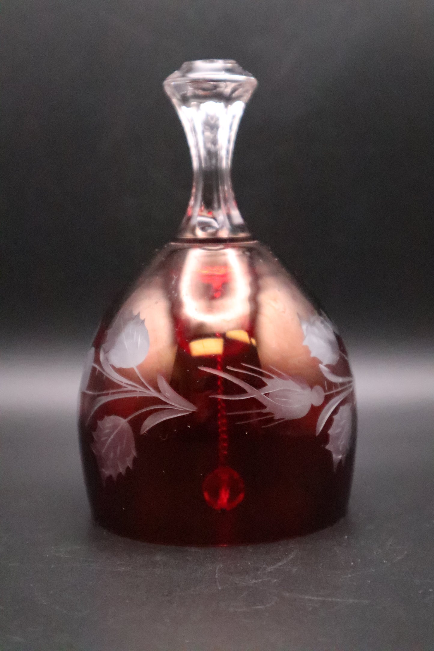 VINTAGE RUBY RED CRYSTAL HAND CUT BELL MADE IN GERMANY