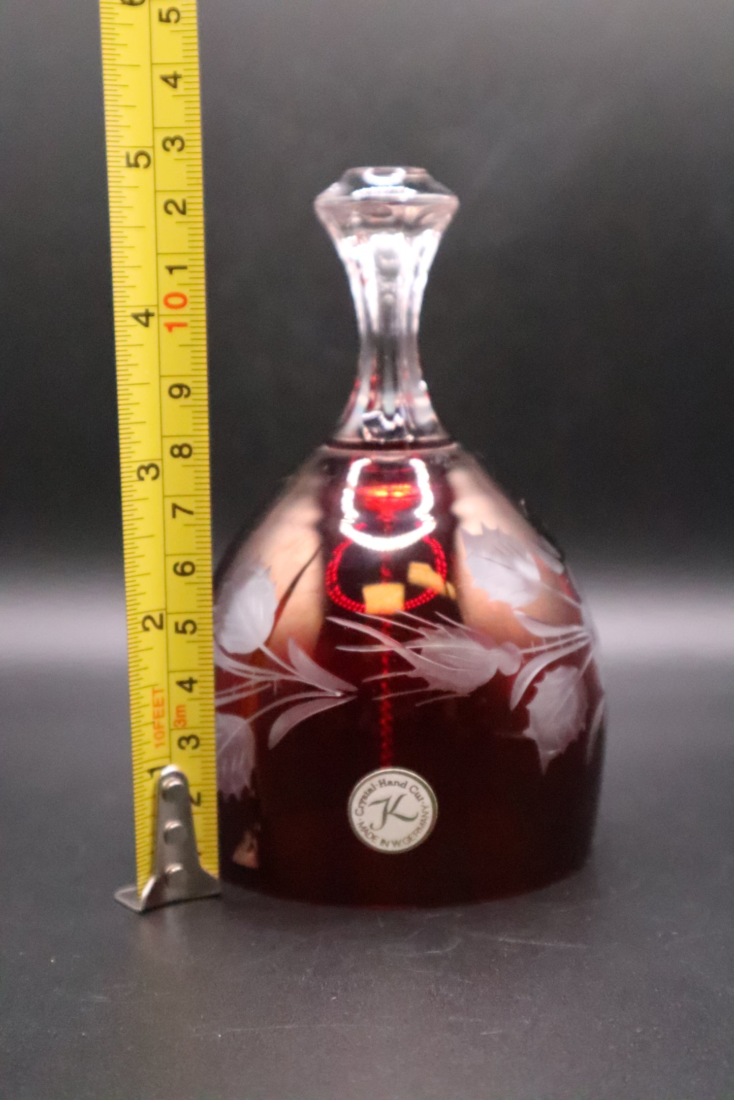 VINTAGE RUBY RED CRYSTAL HAND CUT BELL MADE IN GERMANY