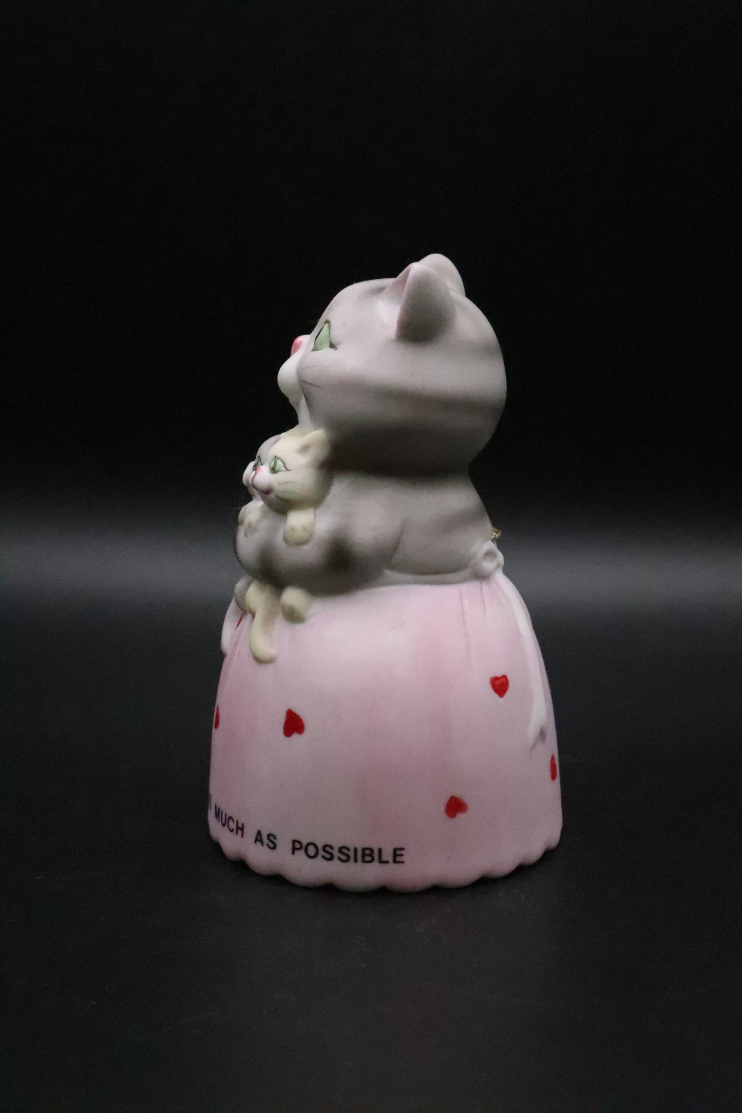 VINTAGE BISQUE MOMMA KITTY HOLDING 3 BABY KITTIES BELL