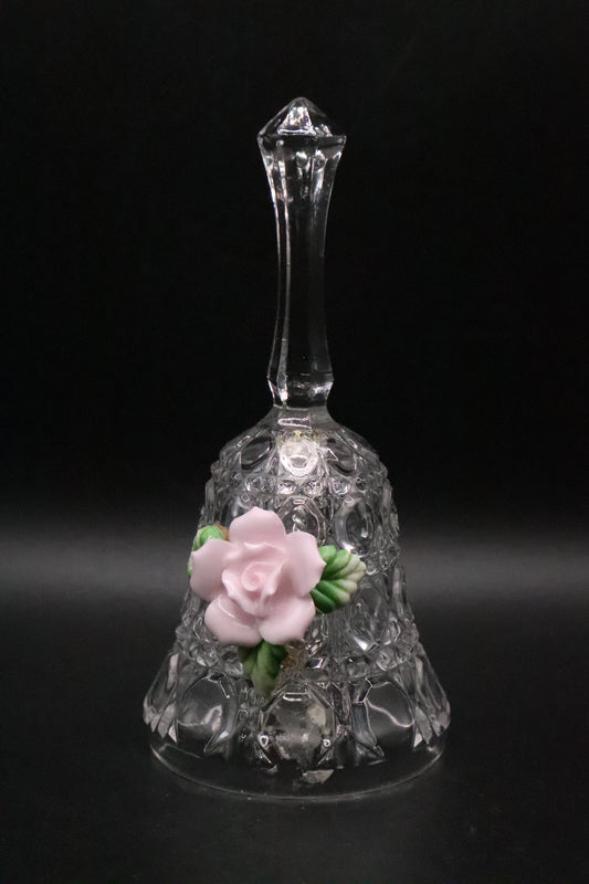 VINTAGE CUT CLEAR GLASS WITH CERAMIC ROSE BELL