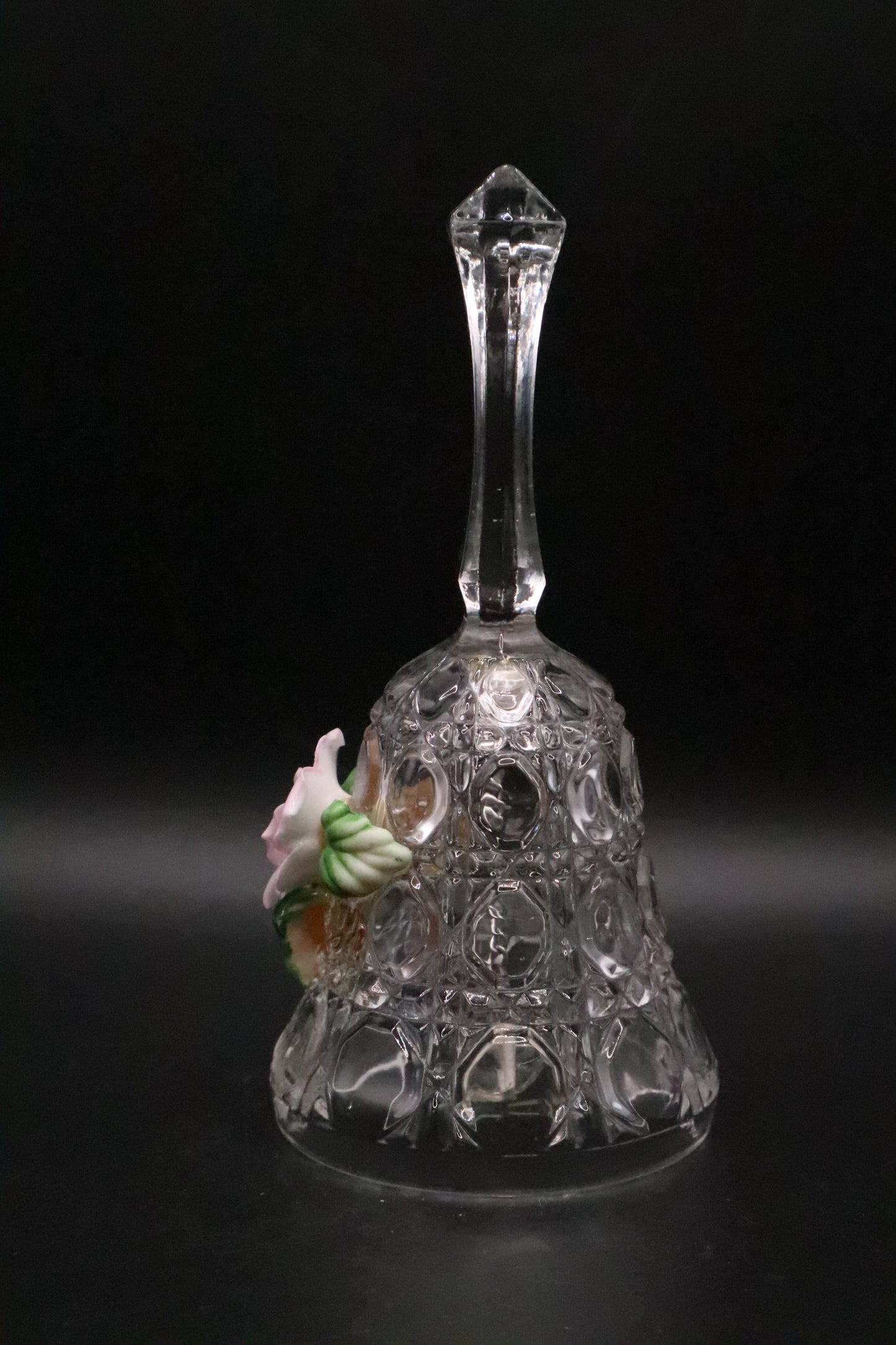 VINTAGE CUT CLEAR GLASS WITH CERAMIC ROSE BELL