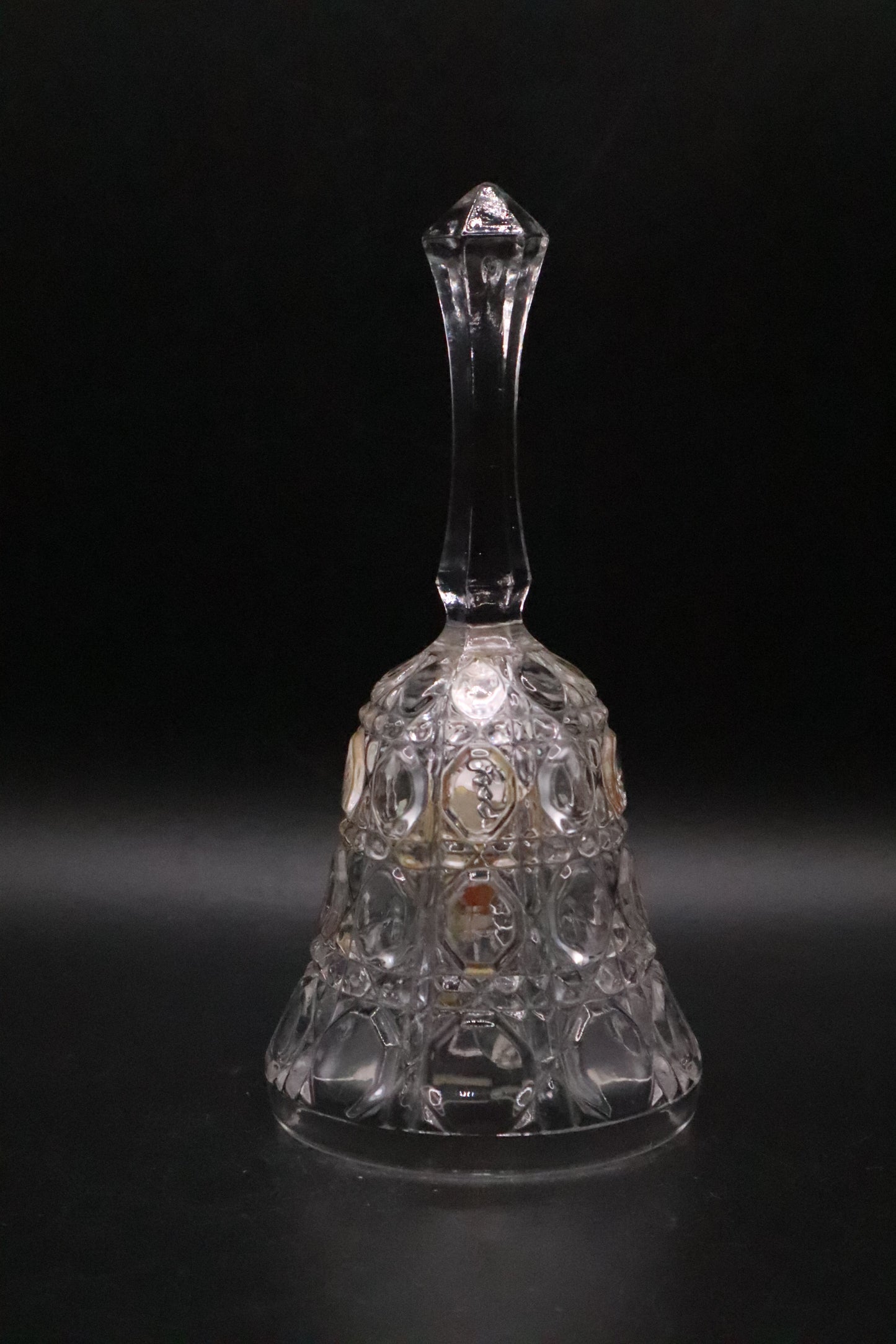 VINTAGE CUT CLEAR GLASS WITH CERAMIC ROSE BELL