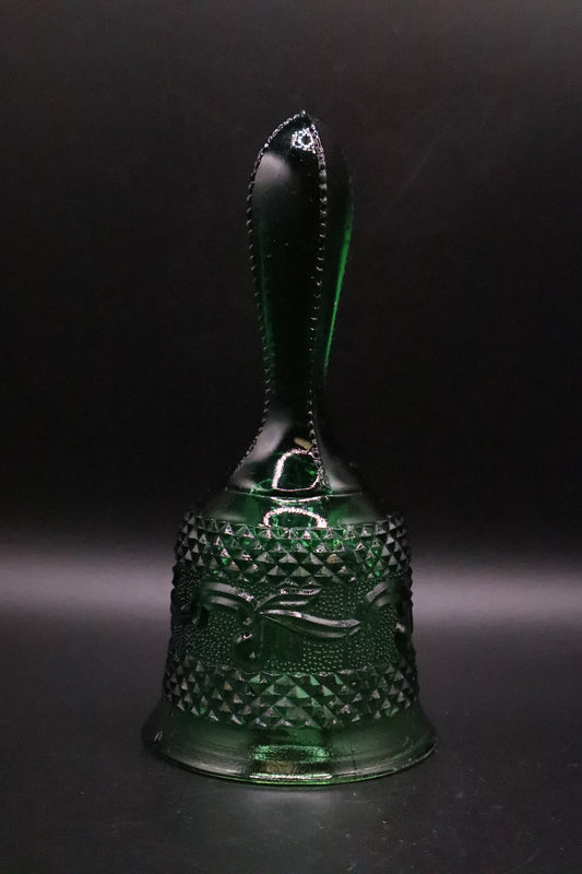 VINTAGE FENTON EMERALD GREEN DIAMOND POINT AND SCROLLS BELL