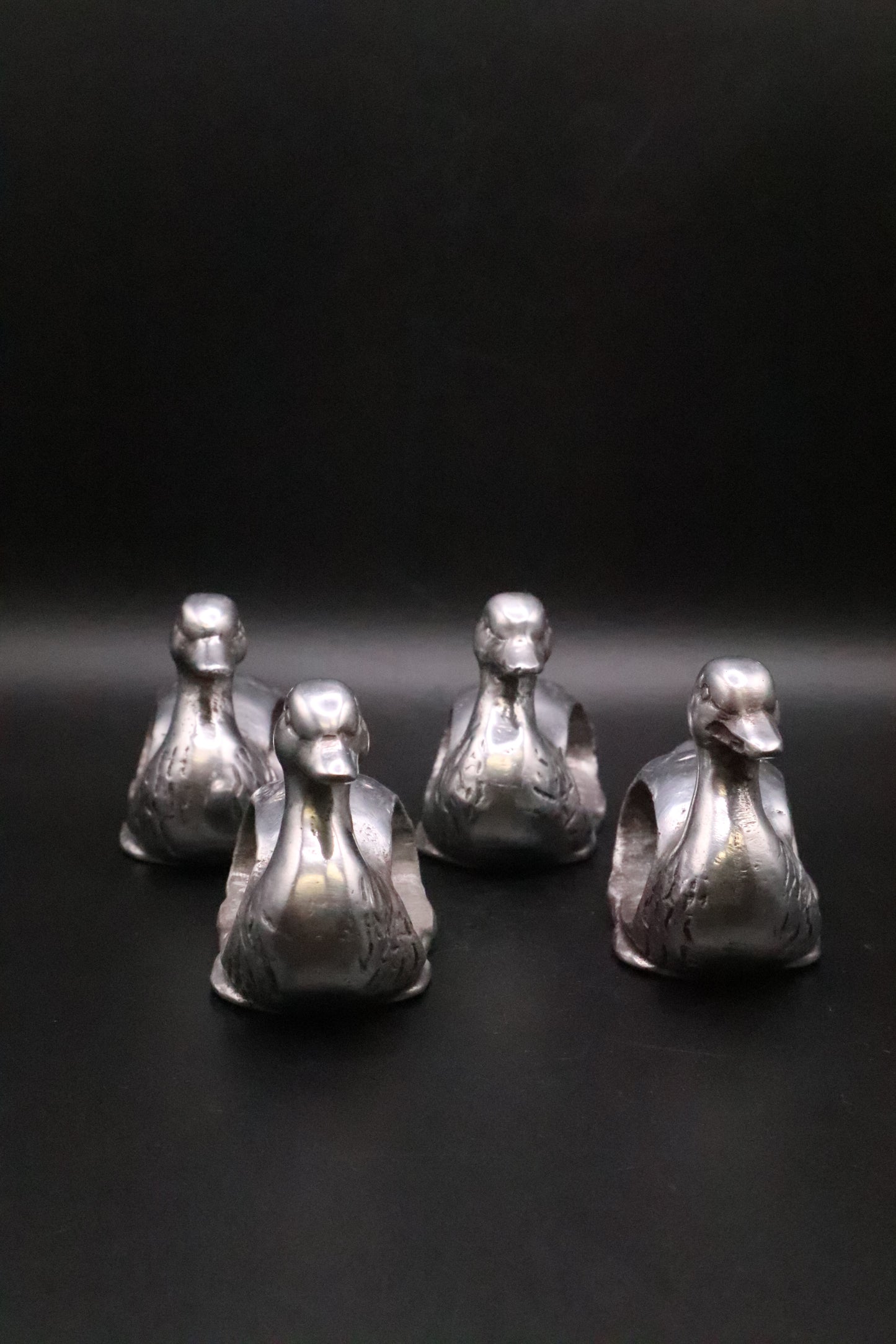 VINTAGE "SHAFORD" PEWTER DUCK NAPKIN RINGS SET OF 4