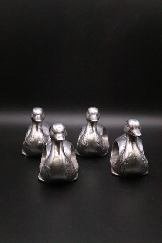 VINTAGE "SHAFORD" PEWTER DUCK NAPKIN RINGS SET OF 4