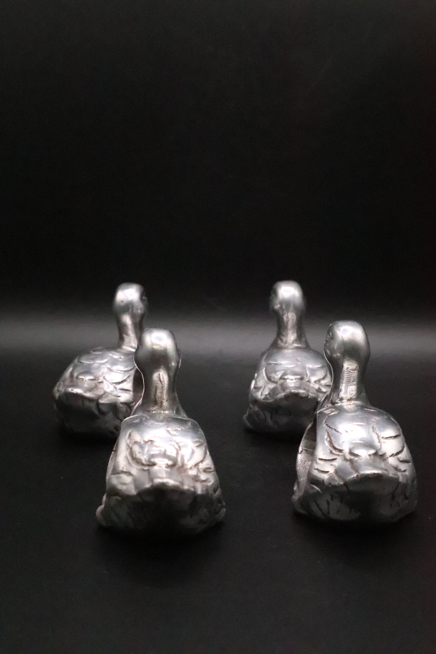 VINTAGE "SHAFORD" PEWTER DUCK NAPKIN RINGS SET OF 4